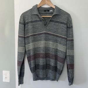 Vintage Gray Collared Striped Sweater- Medium